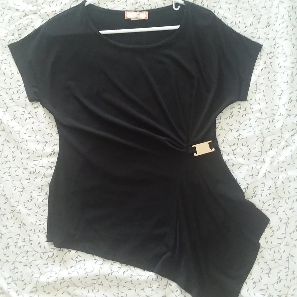Dressy Black Tee with Gathering